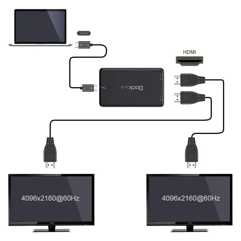 

Dockteck Thunderbolt 3 to Dual HDMI 2.0 Display Adapter Up to 2X4K@60Hz Monitors on Mac/Windows Systems(Thunderbolt 3 Certified)