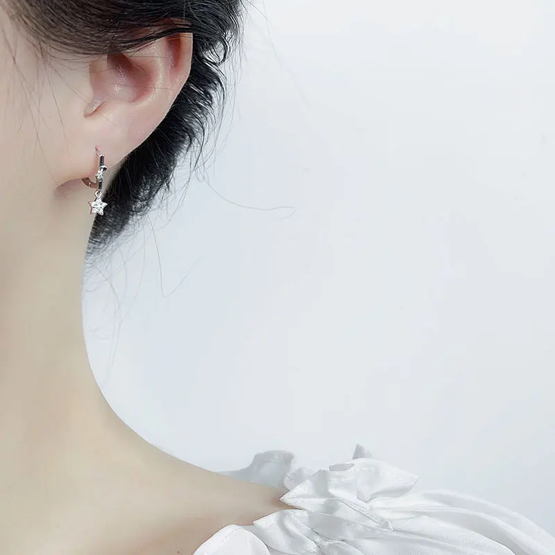 Серьги из стерлингового серебра 925 пробы модные циркониевые звёздные серьги