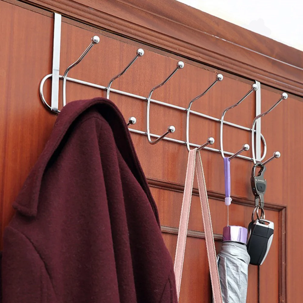 

Stainless Steel 6 Hooks Door Rack Hook Storage Hanger rack Organizer for Kitchen Cabinet Clothes Home