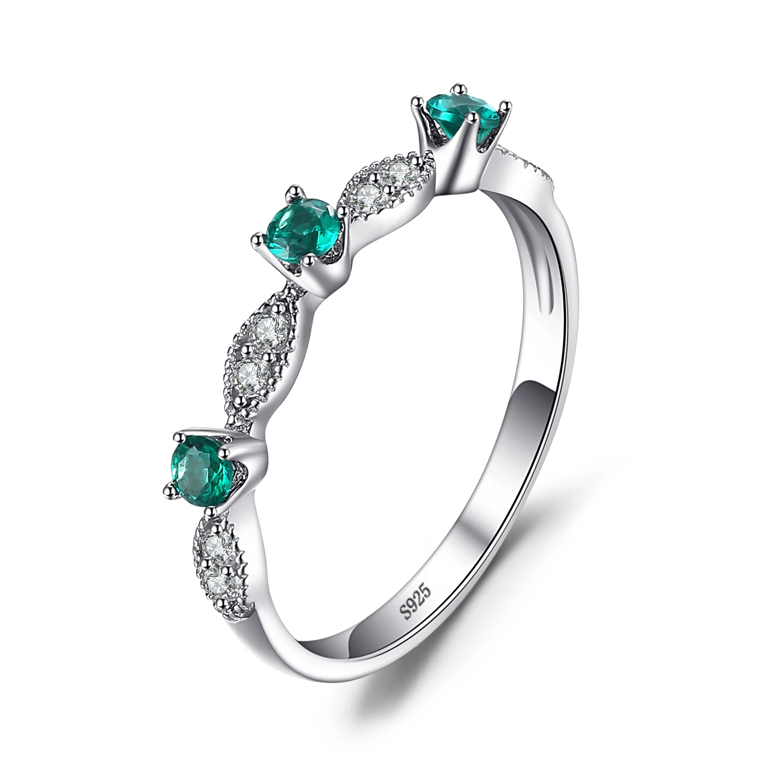 Jewelrypalace 3 Камни КРУГЛЫЙ создания Изумрудный Обручение Свадебные Кольца для Для женщин из натуральной 925 стерлингового серебра Красивые ювелирные изделия