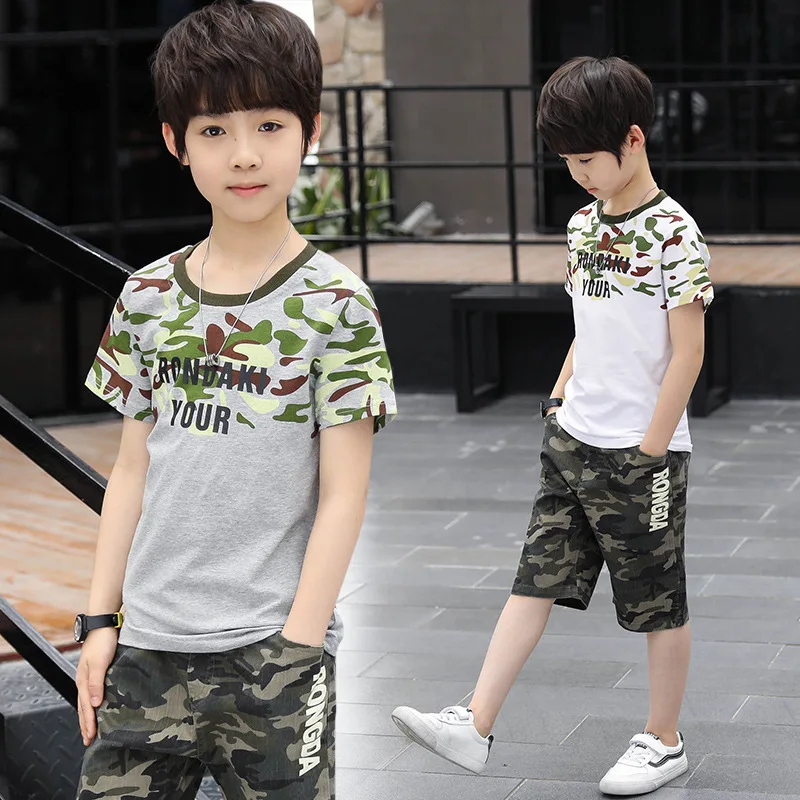 

2020 Summer Boy Clothing Sets Toddler Big Boys Clothes Sets Kids Children Suit RONDAKI YOUR Camouflage T-Shirts + Shorts