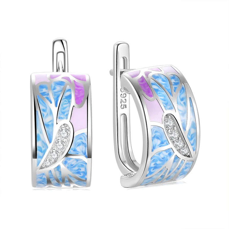 OGULEE серьги для женщин 925 серебро Цветущий цвет синий фиолетовый CZ ручной работы Эмаль гвоздики Роскошные