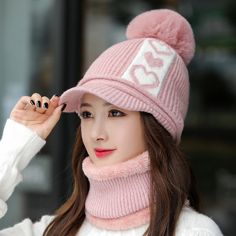 Windproof Hats Women's Scarf Set Winter And Scarves 2-piece Fashion Knitted Cold-proof Warm Outdoor Riding | Аксессуары для