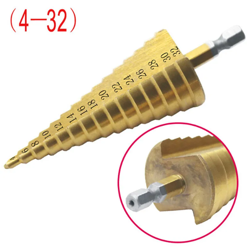 

1pcs 4-12/20/32mm Large HSS Steel 4241 Steel Step Cone Drill Titanium Bit Set Hole Cutter Hex Core Drill Bits Tool