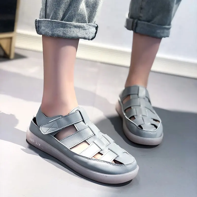 

Сандалии женские кожаные, босоножки на плоской подошве, повседневные тапки, модная обувь, большие размеры, 2021