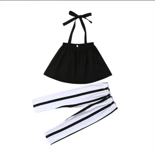 

Toddler Kid Baby Girl Clothes Strap Tops+Stripe Trousers Pants 2PCS Outfits Set