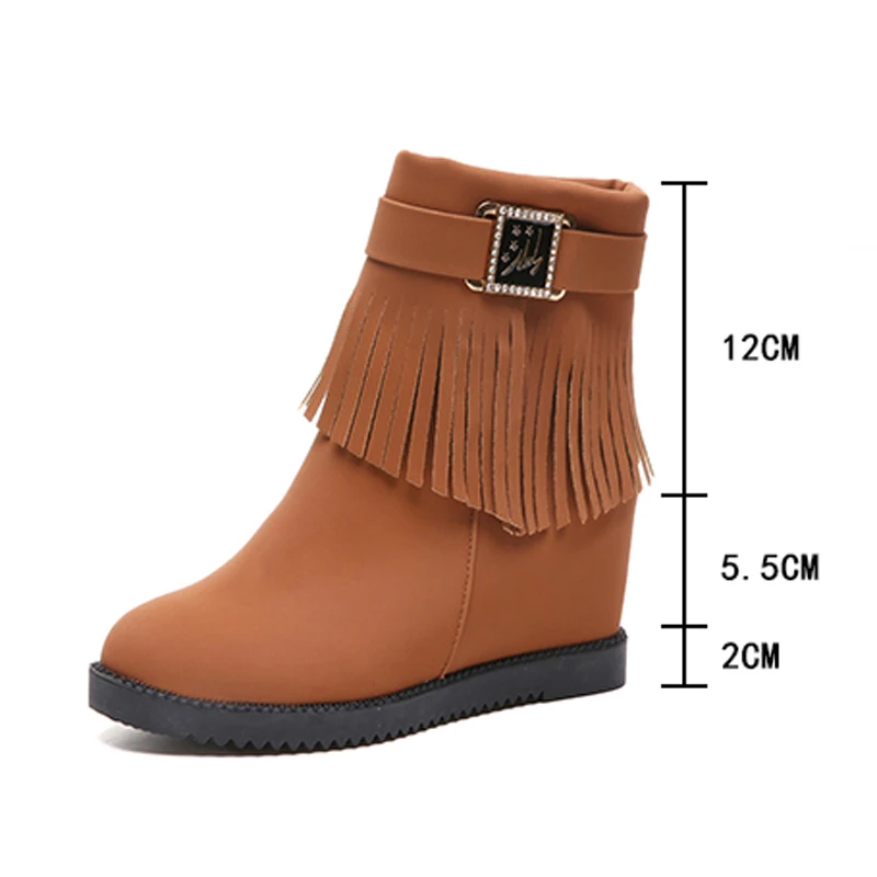 

New Ankle Boots For Women Shoes Woman Solid Flock Height Increasing Platform Women Boots Zipper Fringe Plus Size Winter Boots