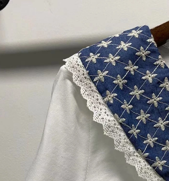 

2021 spring and summer new women's flower embroidery ruffled collar short-sleeved T-shirt women