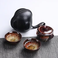 portable ceramic bowl teaware jun kiln change brushed color sand gold glaze master hat tea cup outdoor travel kung fu tea set