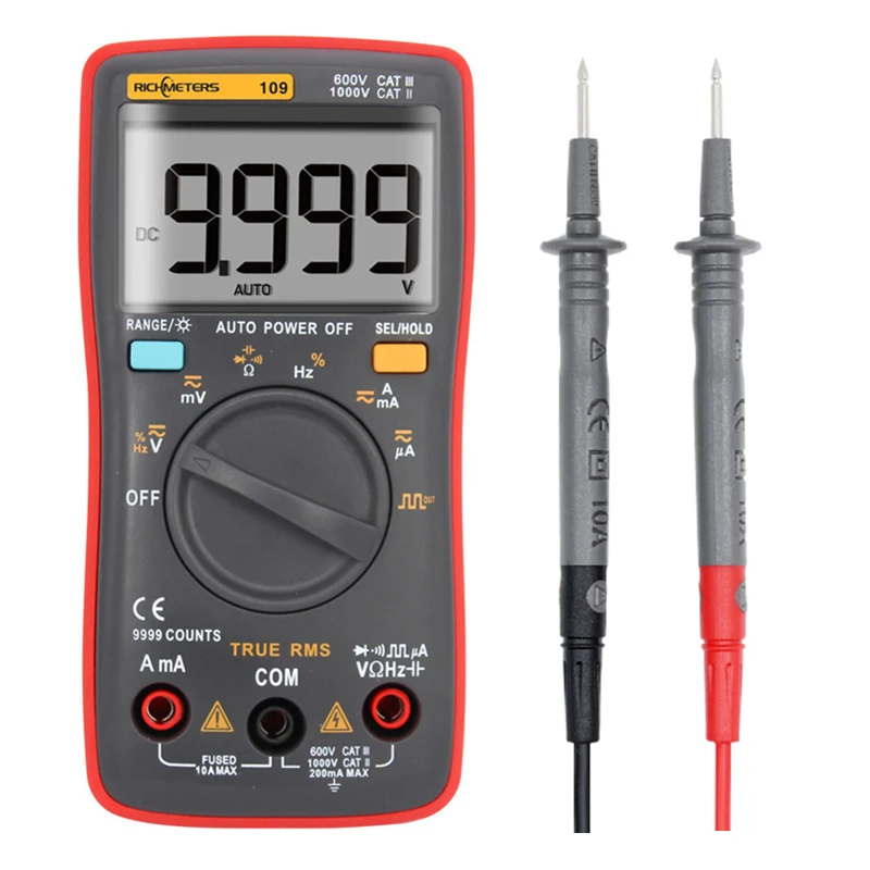 RM109 Digital Multimeter 9999 counts Backlight AC/DC Ammeter Voltmeter Ohm Portable Voltage meter