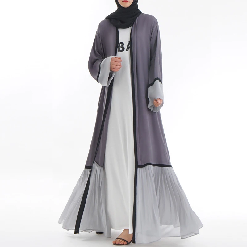 Платье Дубая Малайзия ислам Плиссированное шифоновое кимоно кардиган