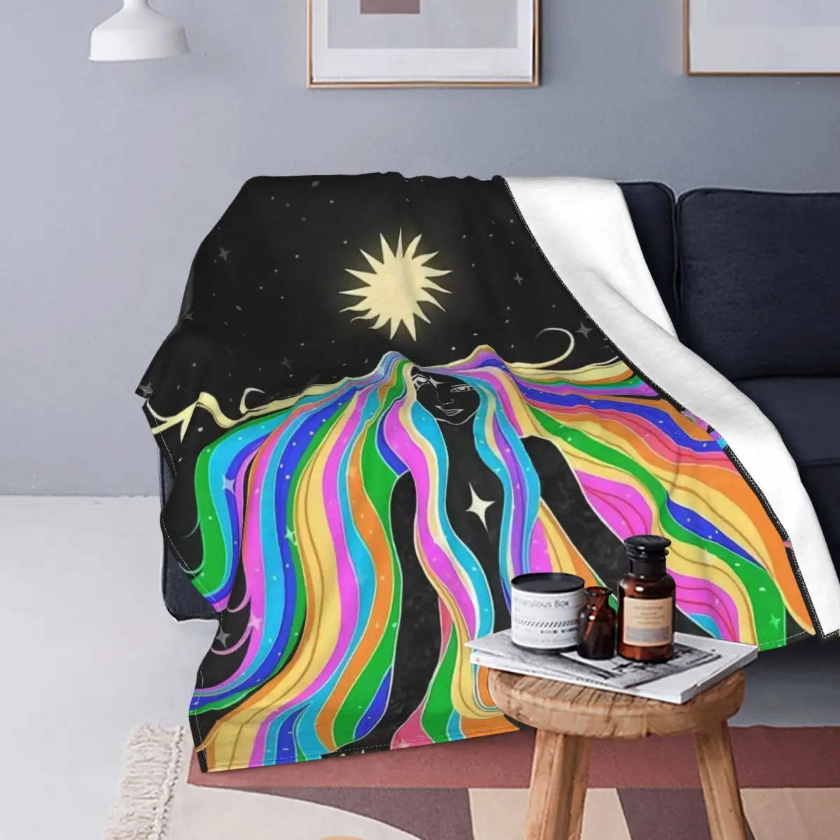 

Одеяло с изображением индийской Луны и мандалы для девушек, всесезонное теплое портативное Фланелевое покрывало для дома и общежития