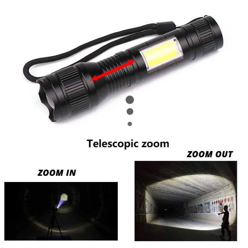 Миниатюрный перезаряжаемый светодиодный фонарик с USB T6 LED + COB 3 режима освещения