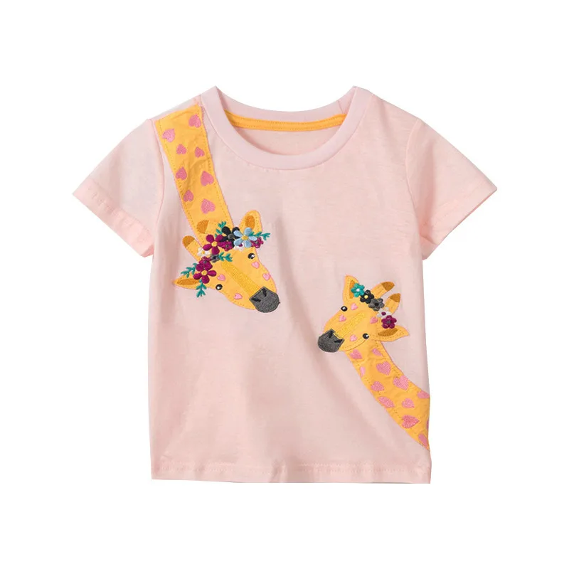 

Jumping Meters New Arrival Giraffe Applique Fashion Girls Summer T shirts Cotton Baby Clothes Short Sleeve Tees Tops Kids Shirt