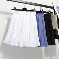summer short chiffon skirts a line pleated preppy mini blue white skirts skorts