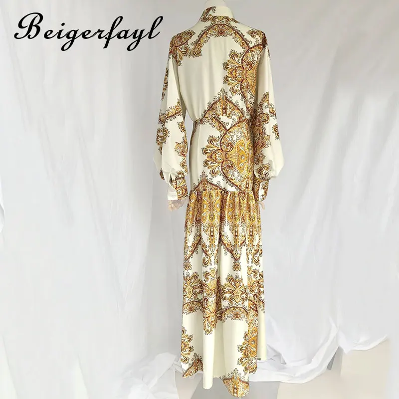 Beigerfayl осеннее платье для женщин 2019 богемные цветочные печати хлопок A Line фонарь