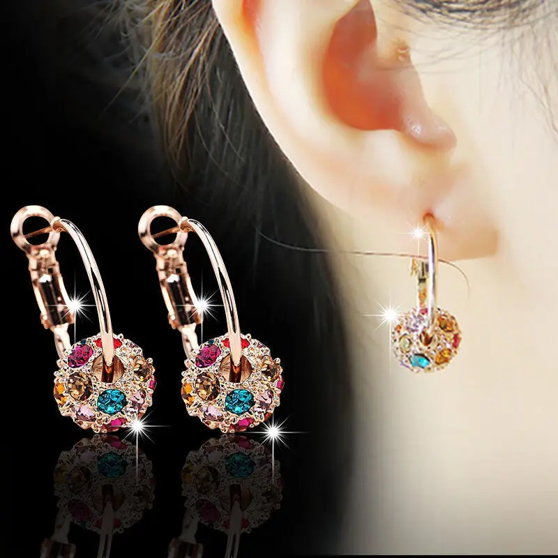 POFUNUO Hot Sale Earrings Punk Fashion Cute Crystal Lucky Ball Transfer Beads Bride Ladies for Women | Украшения и аксессуары