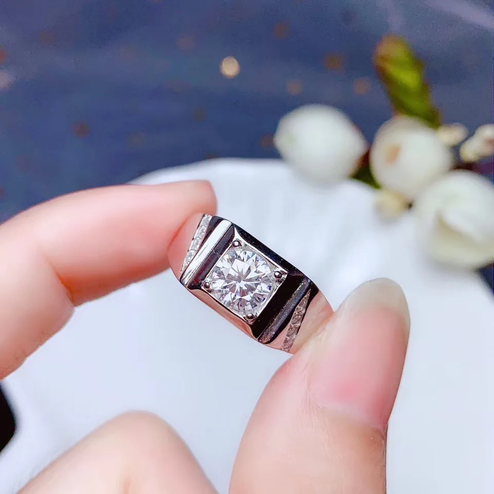 Мужское кольцо с муассанитом 1 карат модное мужское из серебра 6 5 пробы цветным 925