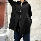 2021 ZANZEA модные Необычные куртки на молнии женские куртки с капюшоном и длинным рукавом Осенние повседневные однотонные толстовки теплая верхняя одежда для женщин