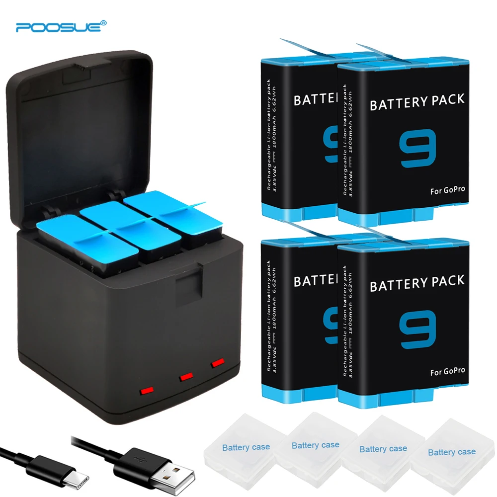 1800 мА/ч литий ионный аккумулятор для экшн камеры GoPro Hero 9 Батарея Зарядное
