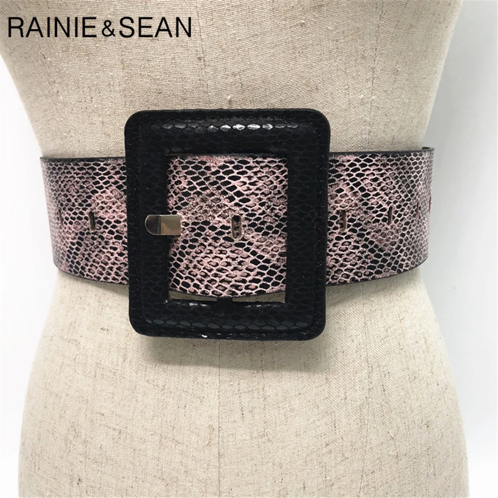 Женский широкий пояс RAINIE SEAN винтажный ремень под змеиную кожу с большой