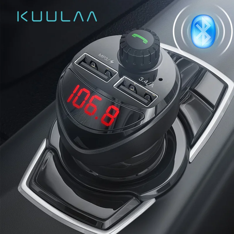 KUULAA Bluetooth автомобильное зарядное устройство с fm-передатчиком 3.4A двойное USB зарядное устройство аудио MP3 плеер TF карта Автомобильный комплект Автомобильное зарядное устройство для телефона