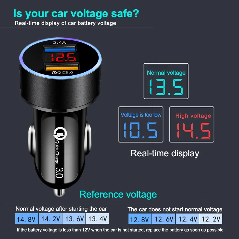 Автомобильное зарядное устройство Quick Charge 3 0 с двумя USB-портами для iPhone X Xiaomi Samsung QC