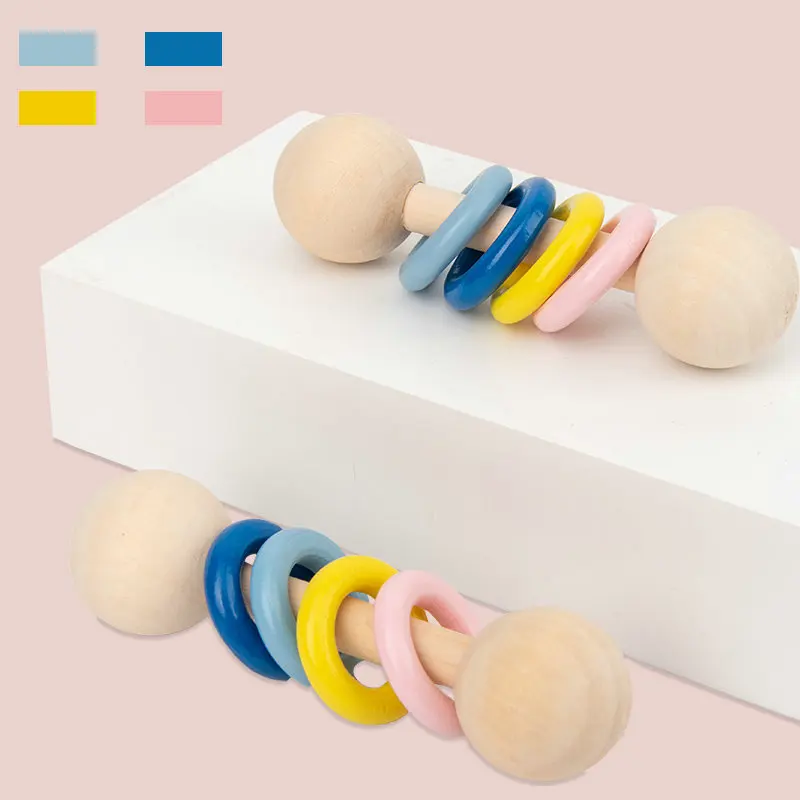 Wholesale Lots Bulk Wooden Rattles Toddler Newborn Game Musical Instrument Bell Log Toys for Baby Noise Maker Daycare Kids Gifts
