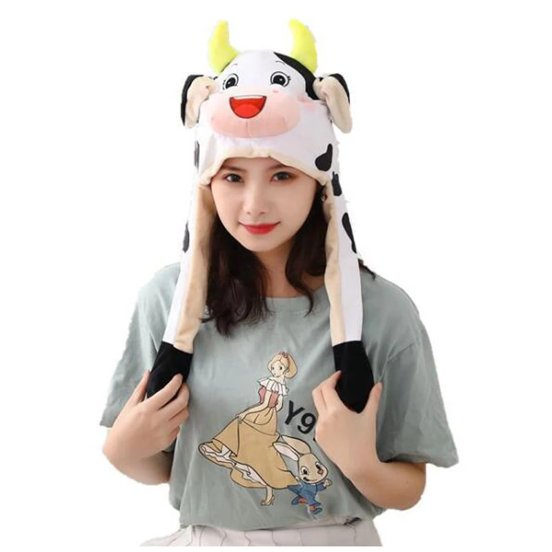 

Ears Move Milk Cow Hood Hat Plush Toy Birthday Stuffed Cap Gift