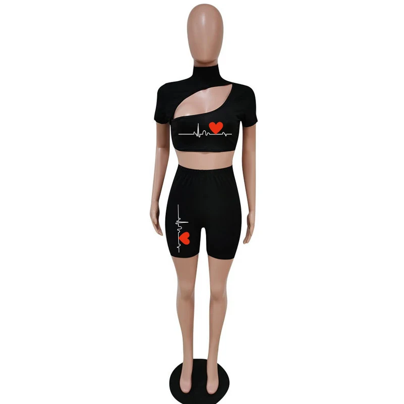 

Summer Woman Outfit Short Sleeve High Collar Crop Top High Waist Shorts Set Solid Color Casual Women Tracksuit Two Piece Set