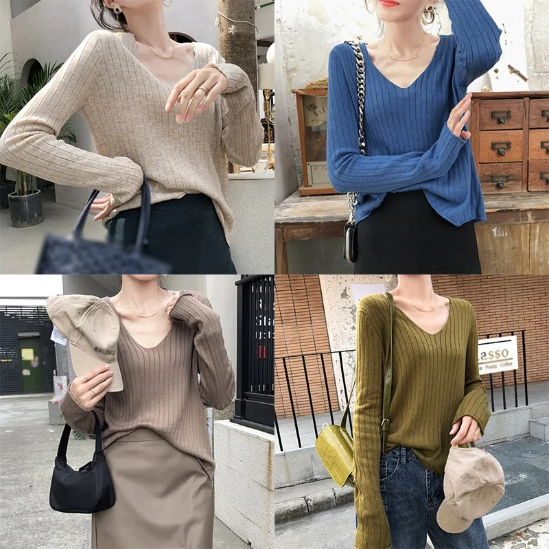 

Lazy Style Long-sleeved Clothes Women's Outer Loose Pullover V-neck Sweater