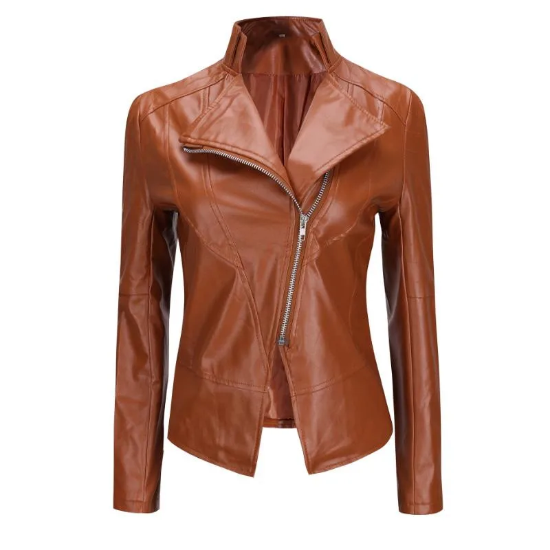 2019 classic design women's PU soft leather jacket short Slim motorcycle ladies with zipper black coat | Женская одежда