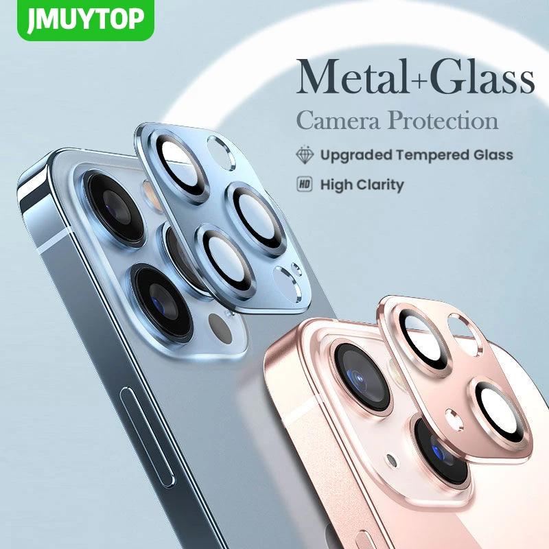 

JMUYTOP Protector Camera For iPhone 13 12 Pro Max Mini Aluminum Alloy Metal Tempered Glass Full Cover Camera Lens Protector