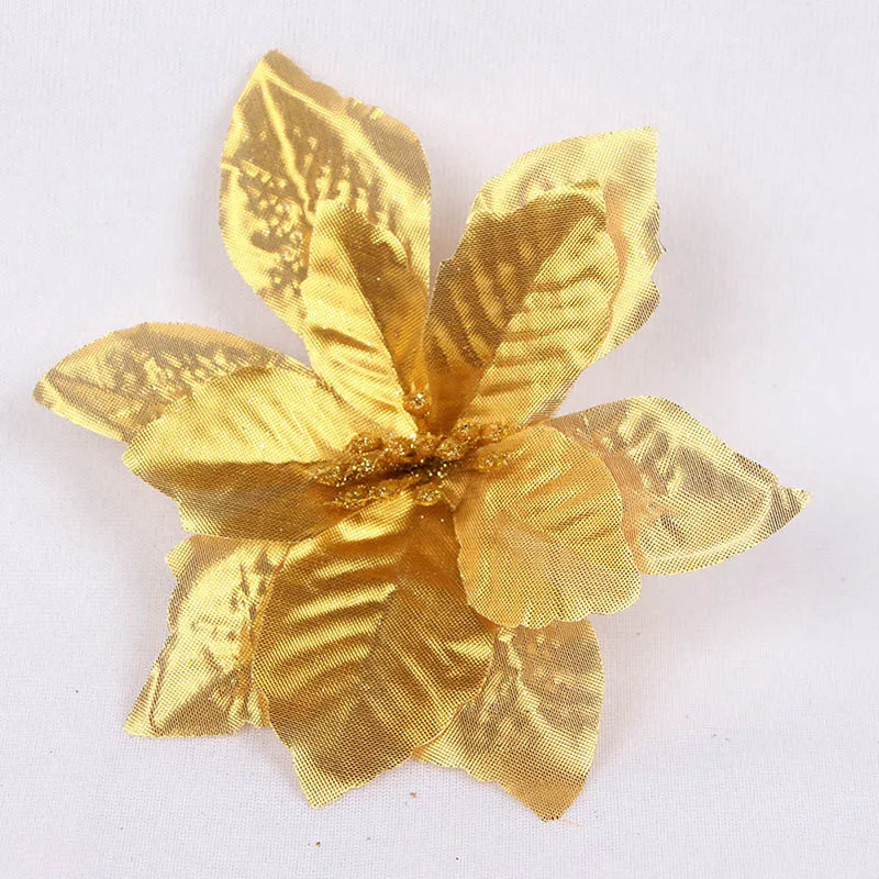 10 шт. красный блестящий цветок Poinsettia Рождественская елка украшения Рождественские украшения для дома Рождество год Декор вечерние принадлежности - Цвет: gold 2