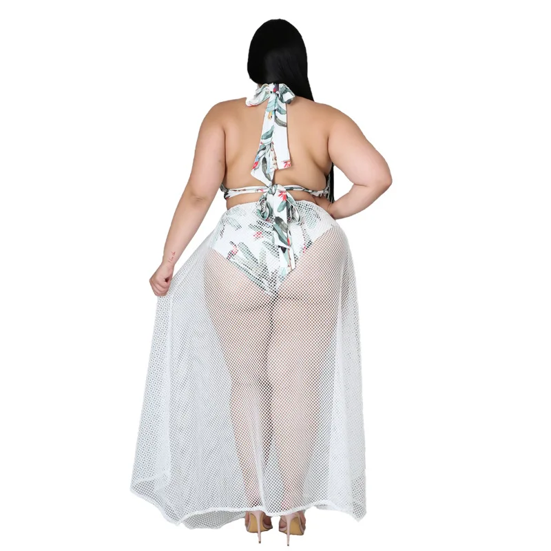 

Summer Beach Holidays Women Dress Plus Size Printing Sexy Halter V-neck Sleeveless Lace-up Bckless Sheer Party Dresses 2021