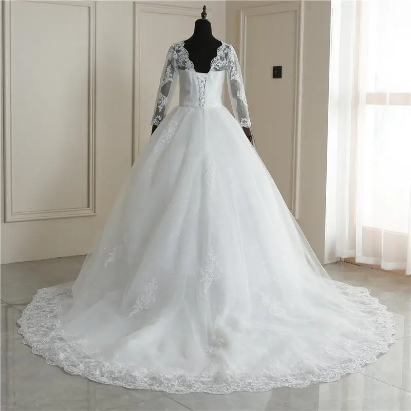 

Nova primavera rendas apliques Свадебные платья casamento длинная рубашка Свадебные платья Де Новия 2021 branco com decote em в стиле «Принцесса»; vestidos