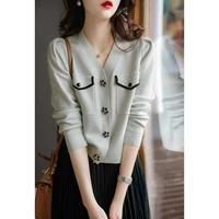 cardigan petal buckle sweater accessories cardigan sweater 2021 autumn casual solid single vintage breasted new fashion top