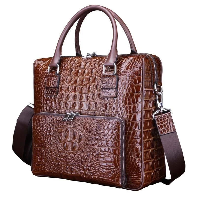 

Crocodile Pattern genuine Leather Men's Single Shoulder Briefcase Handbag Business Messenger Office Document Bag Backpack