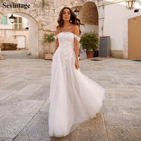 sevintage off the shoulder bridal dresses boho appliques lace tulle beach wedding gowns custom made princess bride dress