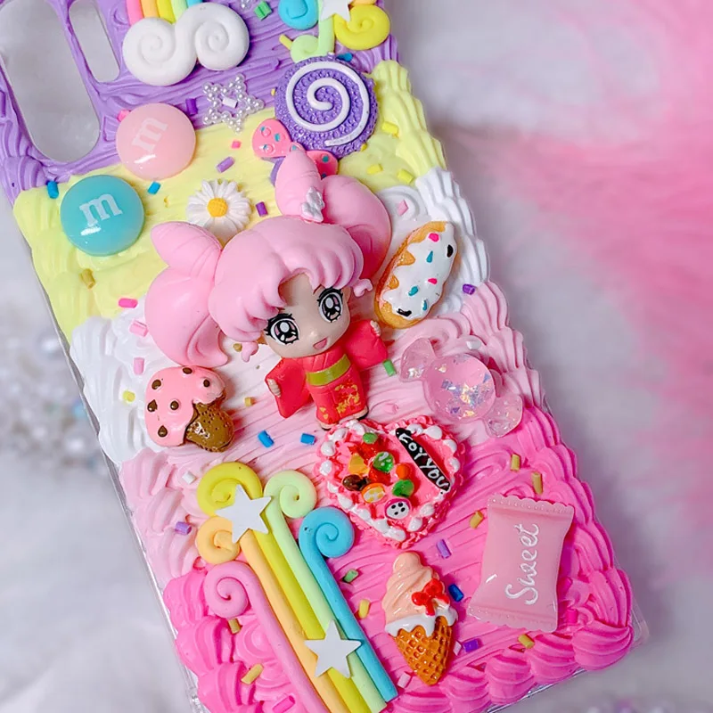 Для iPhone 11 pro DIY чехол 3D Сейлор Мун для телефона XS MAX + Ручная работа кремовая