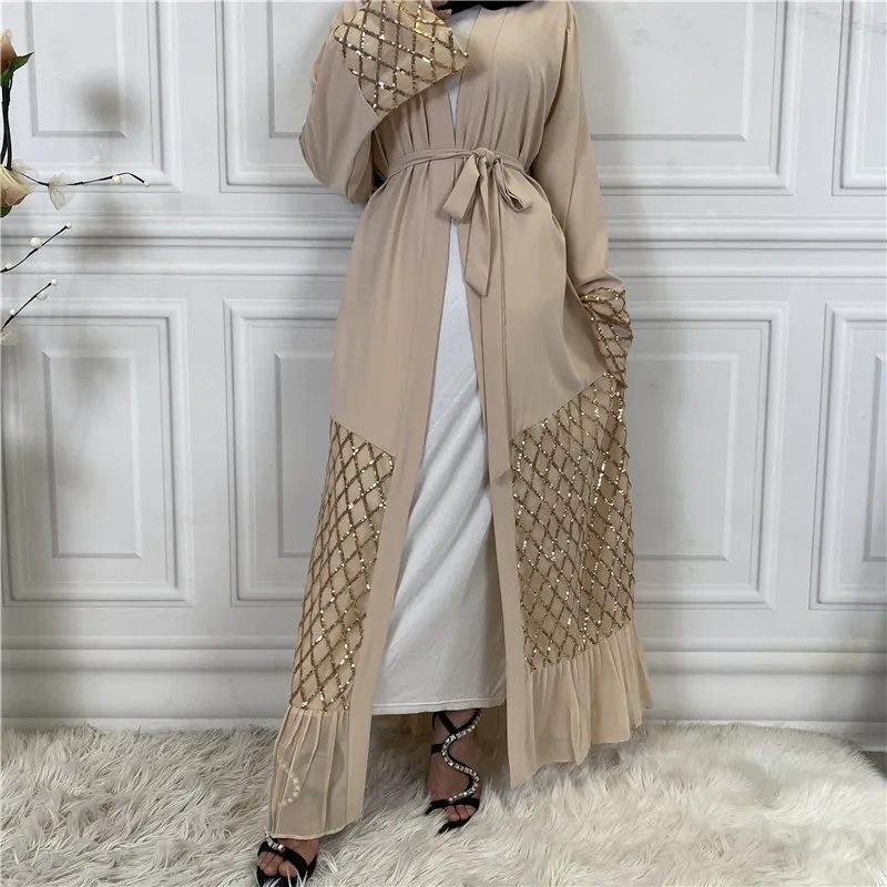 Mandylandy вышитые блестками кимоно абайя верхняя одежда халат Дубай Кафтан женский шифоновый кардиган платье хиджаб Исламская одежда