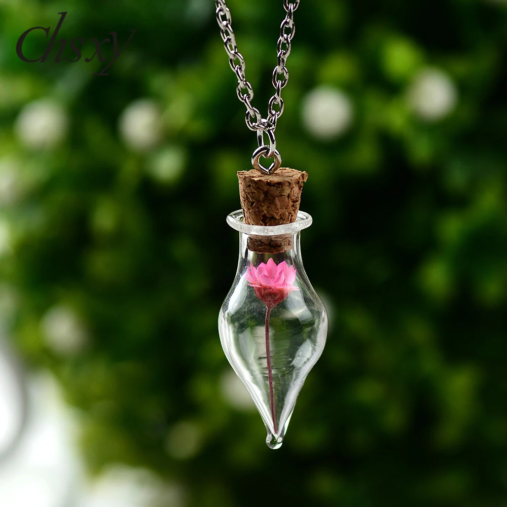 

Natural Real Dried Flowers Necklace Glass Wish Bottle Handmade Immortal Flower Pendant Chain Necklace Clothes Decorative Jewelry