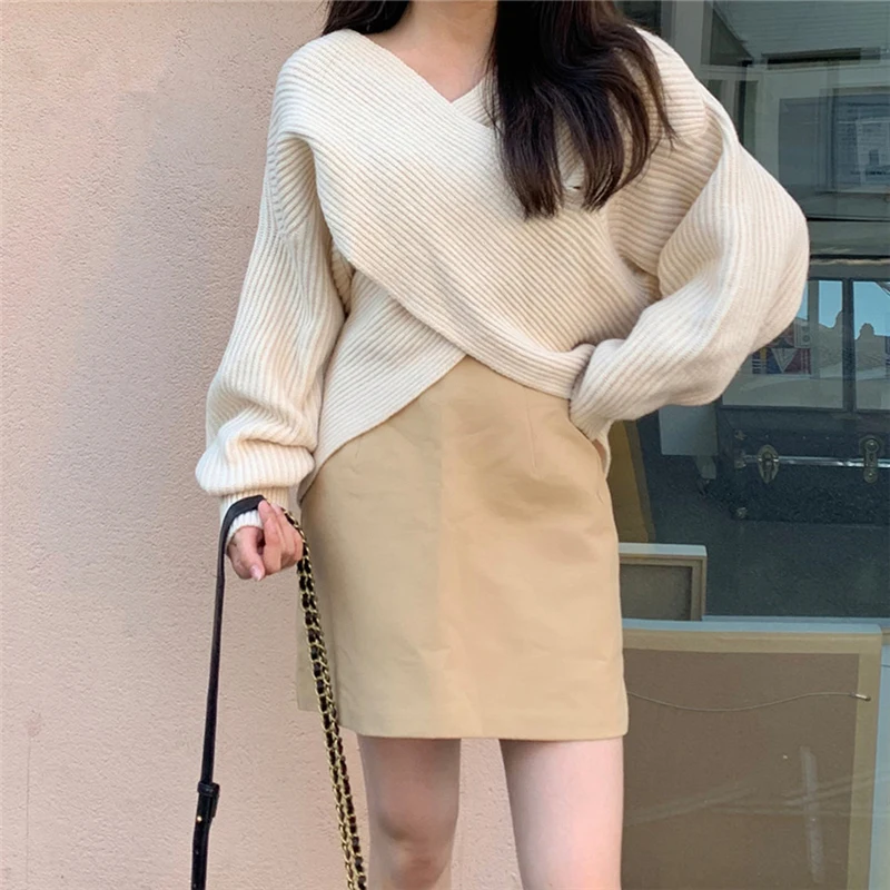 Женский базовый свитер BGTEEVER однотонный джемпер с v-образным вырезом пуловер на