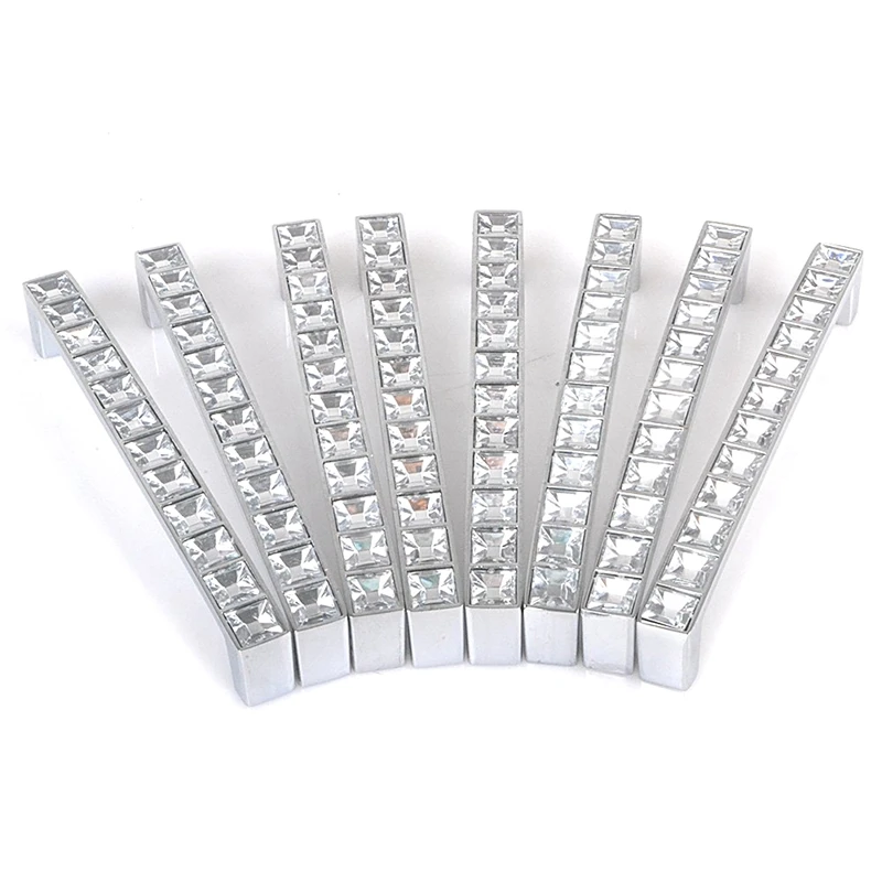 Pack Of 8 Europe Style Square Clear Crystal Rhinestone Furniture Door Wardrobe Cupboard Cabinet Drawer Pull Handle Knobs 128Mm |
