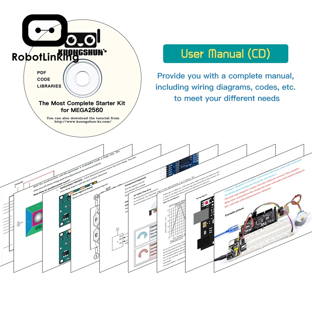 Самый полный стартовый набор robotlink EL-KIT-008 Mega 2560 с обучающим руководством для Arduino