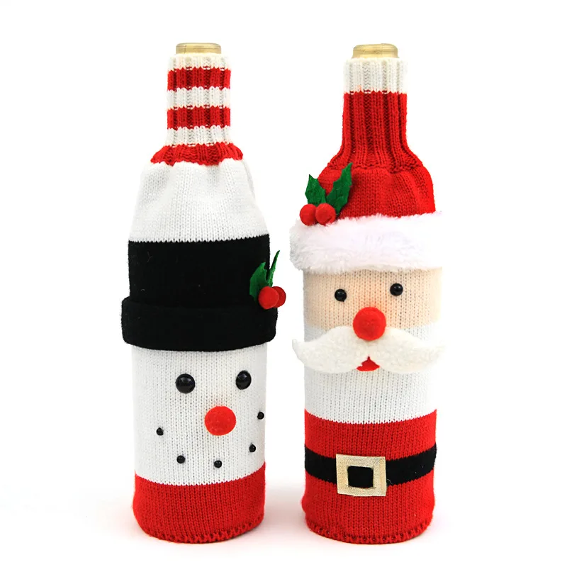 

New Creative Christmas Decoration Knitted Wool Red Wine Bottle Bag Christmas Bar Restaurant Wine Bottle Cover Christmas Decor