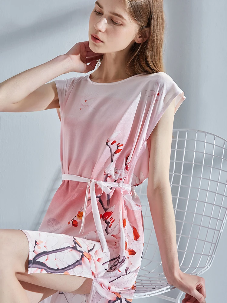 Real Silk Satin Nightgown Women Summer Nightdress For Ladies Home Clothes Print Pure Silk SleepWear Satin Sleep Dreas Nightwear