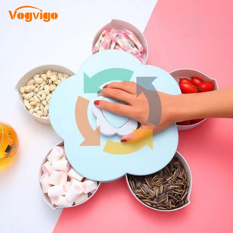 VOGVIGO Многофункциональный поднос лепесток вращающиеся банки коробка конфеты из ореха сухофрукты тарелка вечерние подача пищевая бутылка для хранения Контейнер
