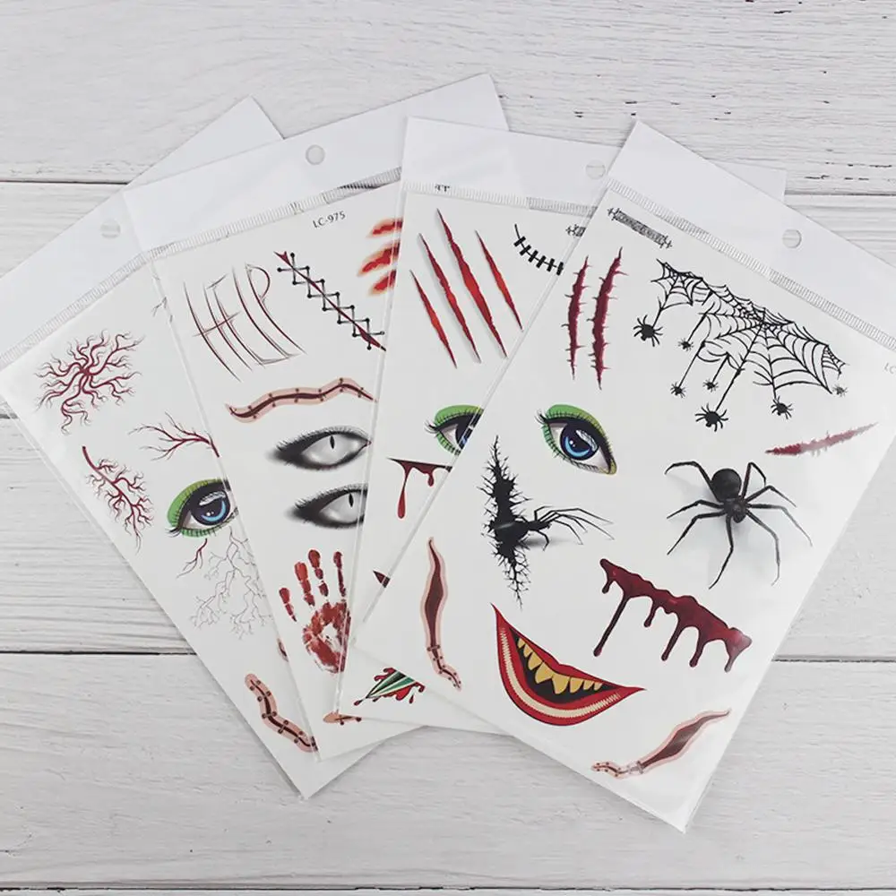 New Halloween Holiday Face Makeup and Terror Spider Scar Mask Design Fake Temporary Waterproof Tattoo Sticker | Красота и здоровье