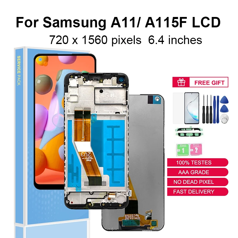 

ЖК-дисплей для Samsung Galaxy A11 A115F A115M A115W A115U A115A, сенсорный экран, запасные части, дигитайзер в сборе с рамкой